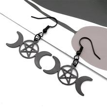 Load image into Gallery viewer, Black Triple Moon Pentacle Earrings
