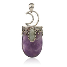 Load image into Gallery viewer, CSJA Natural Stone Crystal Pendants Necklace Antique Silver Color Purple Pink Quartz Necklace Jewelry Crown Moon Charm Gift G274 - Witch of Dusk
