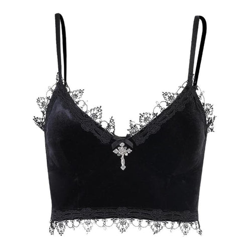 Velvet Cross Crop Camisole freeshipping - Witch of Dusk