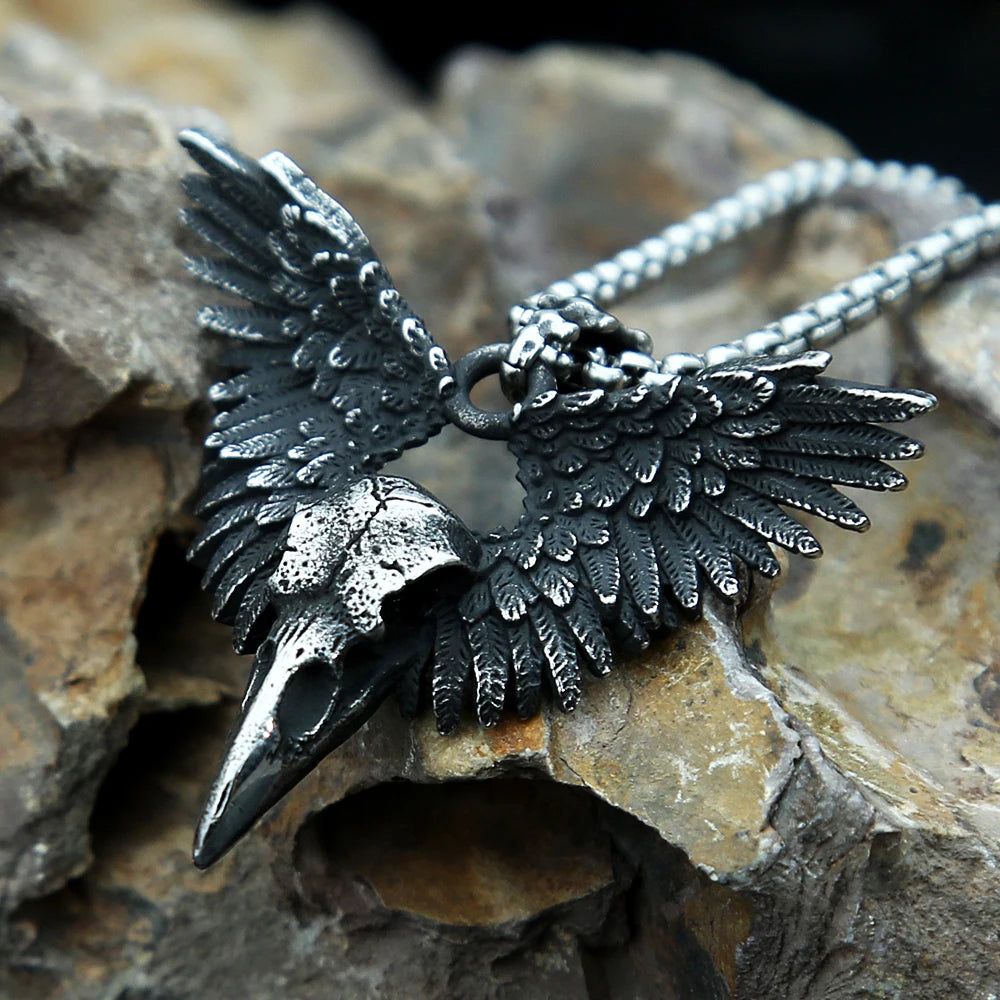 Raven Wings Skull Necklace