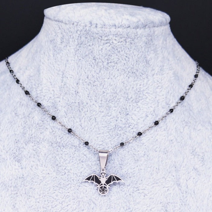 Bat Pentagram Beaded Necklace
