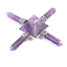 Load image into Gallery viewer, CSJA Reiki Healing Balance Indian Chakra 4 Point Pyramid Natural Gem Stone Energy Generator White Purple Crystal Obsidian E813 - Witch of Dusk
