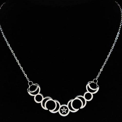 Triple Moon Pentagram Chain Necklace - Witch of Dusk