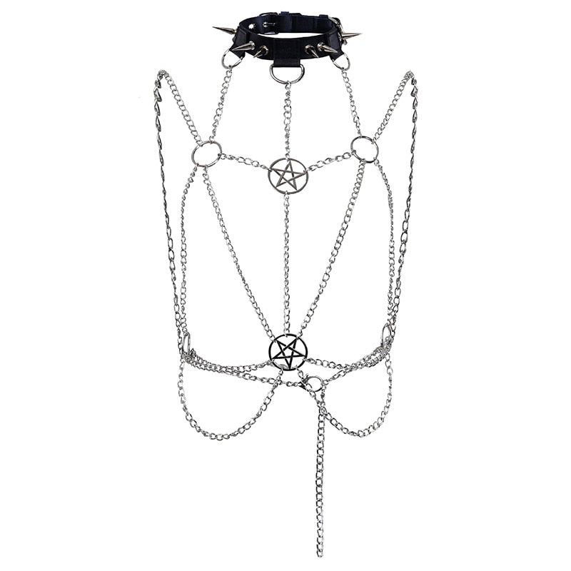 Metal Pentagram Chain Harness - Witch of Dusk