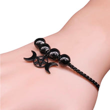Load image into Gallery viewer, Black Bead Triple Moon Pentacle Bracelet - Witch of Dusk

