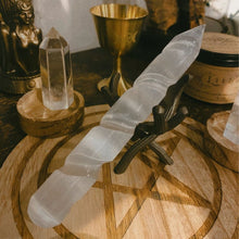 Load image into Gallery viewer, Selenite Swirled Point Carved Wand freeshipping - Witch of Dusk
