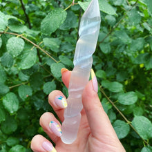 Load image into Gallery viewer, Selenite Swirled Point Carved Wand freeshipping - Witch of Dusk
