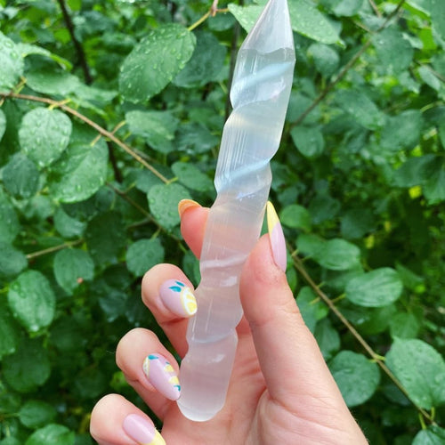 Selenite Swirled Point Carved Wand freeshipping - Witch of Dusk